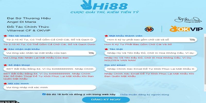 Trình tự các bước để đăng ký Hi88 thành công